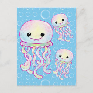 Carte Postale Cute Aquarelle arc-en-ciel Jellyfish