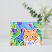 Carte Postale Cute Aquarelle Chat Orange | Maintenir le contact (Debout devant)