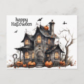 Carte Postale Cute Aquarelle Maison Hantée Halloween (Devant)