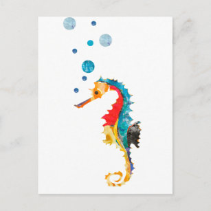 Carte Postale Cute aquarelle SEA HORSE hippocampe Océan Animal