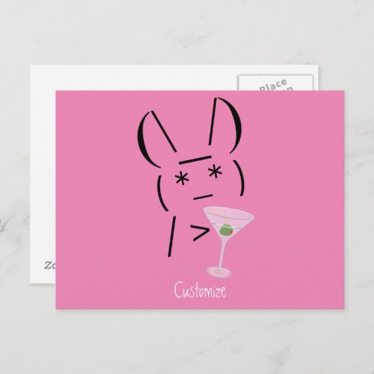 Carte Postale Cute Ascii lapin tenant martini Thunder_Cove (Devant / Derrière)