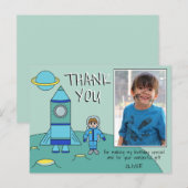 Carte Postale Cute Astronaut Rocket Boy Merci Anniversaire Photo (Devant / Derrière)