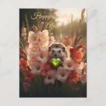 Cute August Hedgehog with Peridot Heart