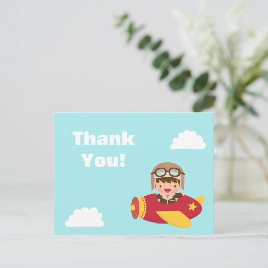 Carte Postale Cute Aviator Boy avion Merci Salutation (Debout devant)