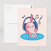 Carte Postale Cute Axolotl Écouter De La Musique (Devant / Derrière)