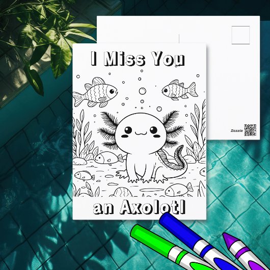 Carte Postale Cute Axolotl | Page de coloriage de l'enfant