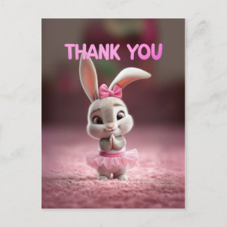 Carte Postale Cute Baby Bunny Girl in Pink Tutu Thank You