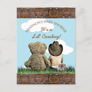 Carte Postale Cute Baby Cowboy et Teddy Bear Baby shower Invitat