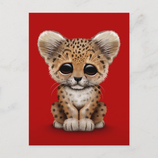 Carte Postale Cute Baby Leopard Cub sur Red (Devant)