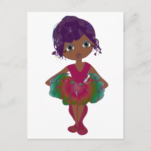 Carte Postale Cute Ballerina en Rouge et Vert Tutu Art