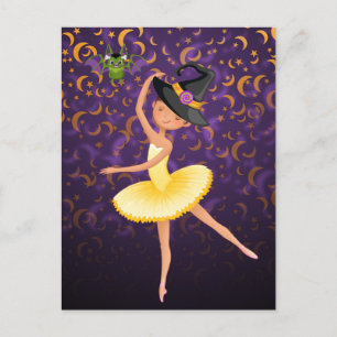 Carte Postale Cute Ballerina Halloween Bat et lune Ballet