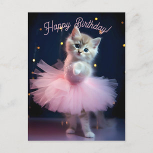 Carte Postale Cute Ballerina Kitten Joyeux anniversaire