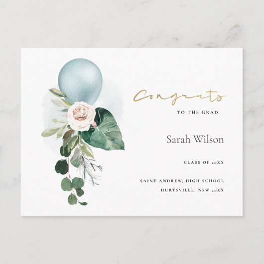 CARTE POSTALE CUTE BALLOON FLORAL GRAD FAIRE-PART (Devant)