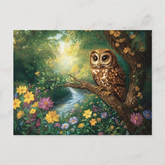 Carte Postale Cute Barn Owl Enchanted Forest Art (Devant)