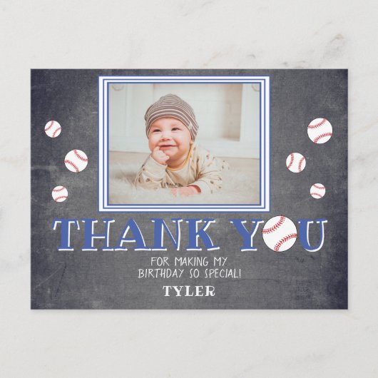 Carte Postale Cute Baseball Chalkboard Anniversaire Photo Merci (Devant)