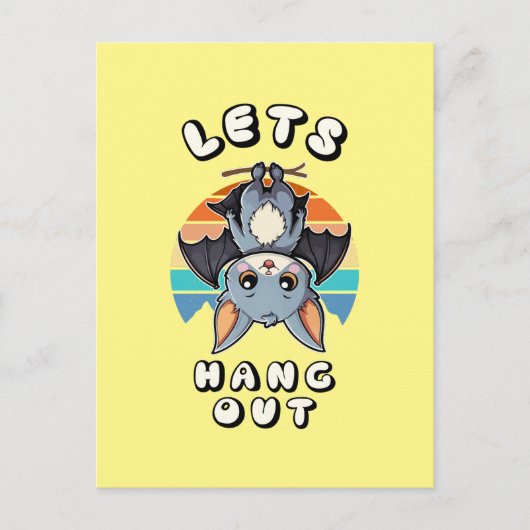 Carte Postale Cute Bat Hanging et Retro Sunset | Allons-y (Devant)
