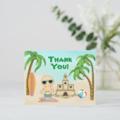 Carte Postale Cute Beach Baby Sandcastle et Surfboard Merci (Debout devant)