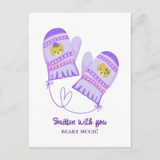 Carte Postale Cute Bears In Love Purple Mittens Valentine's Day 