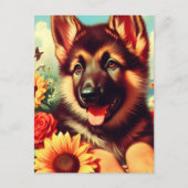 Carte Postale Cute berger allemand Peinture de chiot (Devant)