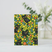 Carte Postale Cute Black Cats Floral Meadow Pattern (Debout devant)