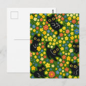 Carte Postale Cute Black Cats Floral Meadow Pattern (Devant / Derrière)