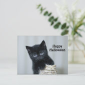 Carte Postale Cute Black Kitten Twine Photo Halloween (Debout devant)