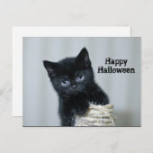 Carte Postale Cute Black Kitten Twine Photo Halloween (Devant / Derrière)