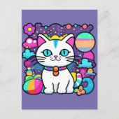 Carte Postale Cute blanc Cosmique Espace Kitty Chat (Devant)