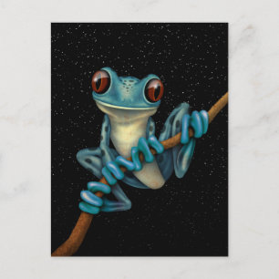Carte Postale Cute Bleue Frog Arbre sur une branche avec des éto