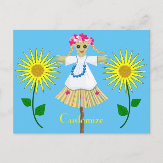 Carte Postale Cute Blonde Pigtails Scarecrow (Devant)