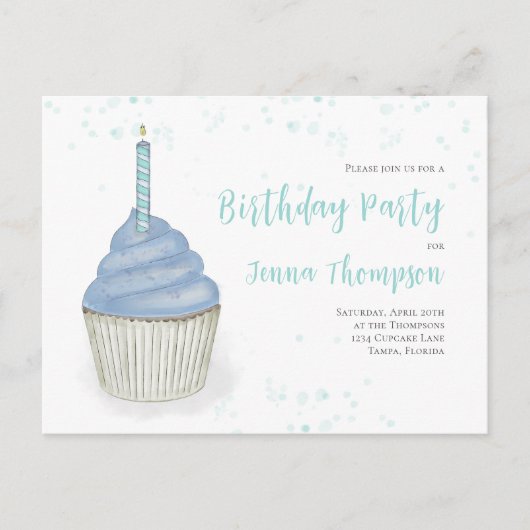 Carte Postale Cute Blue Cupcake QR Code Social Media Whimsical (Devant)