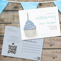 Cute Blue Cupcake QR Code Social Media Whimsical