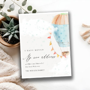 Carte Postale Cute Blue Hot Air Ballons Nuages Star J'ai déménag