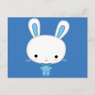 Carte Postale Cute Blue Kawaii Bunny