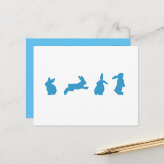 Carte Postale Cute Blue on White Rabbits