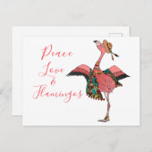 Carte postale Cute Bohemian Peace Love and Flamant (Devant / Derrière)
