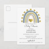 Carte Postale Cute Boho Blue Rainbow Baby Boy Shower Invitation (Devant / Derrière)