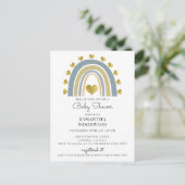 Carte Postale Cute Boho Blue Rainbow Baby Boy Shower Invitation (Debout devant)