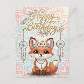 Carte Postale Cute Boho Fox Happy Birthday Card with Dreamcatche