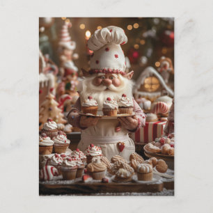 Carte Postale Cute boulangerie gnome entourée de gâteaux et de g