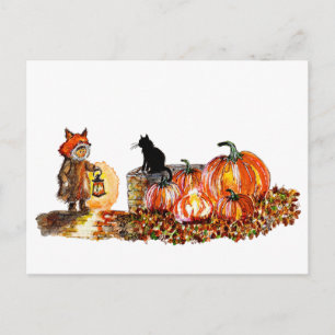 Carte Postale Cute Boy Fox Costume Halloween Watercolor