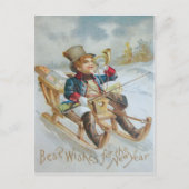 Carte Postale Cute Boy Sled Snow Horn Présente (Devant)