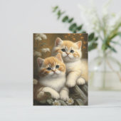 Carte Postale Cute British Shorthair Kittens dans Flowers Garden (Debout devant)