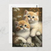 Carte Postale Cute British Shorthair Kittens dans Flowers Garden (Devant / Derrière)
