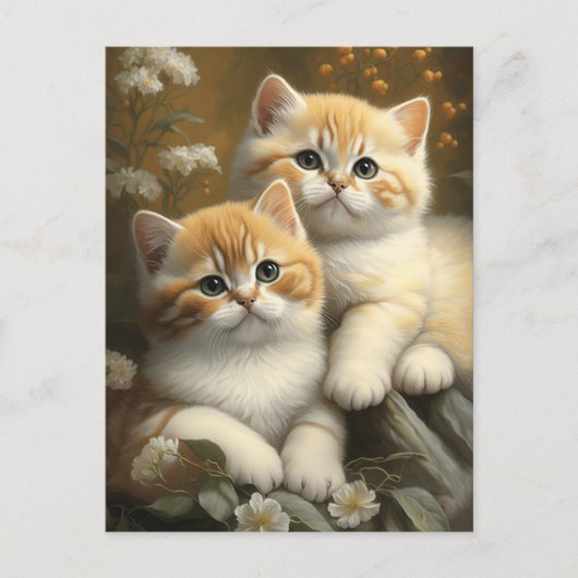 Carte Postale Cute British Shorthair Kittens dans Flowers Garden (Devant)