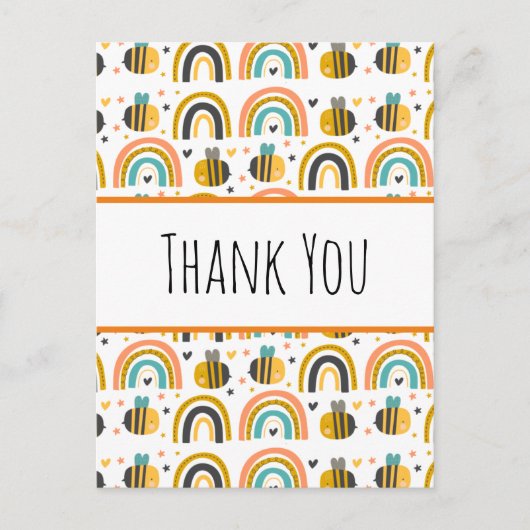 Carte Postale Cute Bumble Bee et Rainbows Motif Merci (Devant)