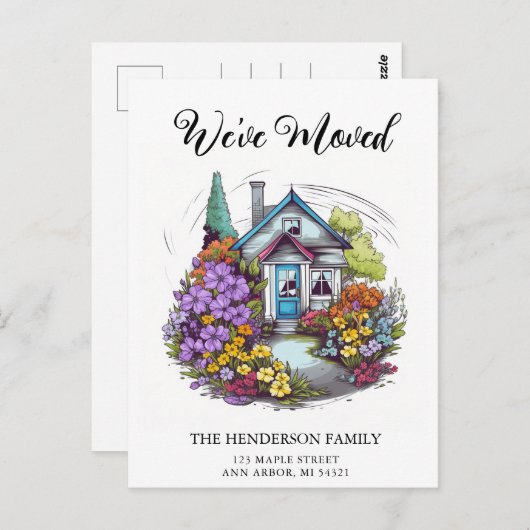 Carte Postale Cute Bungalow House New Home Moving Faire-part (Devant / Derrière)