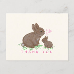 Carte Postale Cute Bunnies Coeurs Fille Baby shower Merci