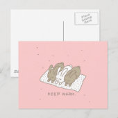 Carte Postale Cute Bunny Stay Warm Rabbit Pink (Devant / Derrière)