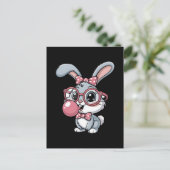 Carte Postale Cute Bunny with Glasses Blowing Bubble Gum (Debout devant)